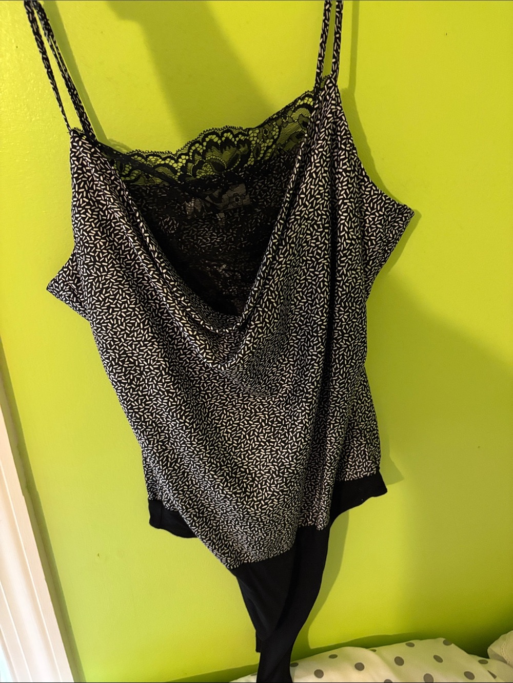 Wayf Black & White Lace-Trim Cowl Neck Camisole